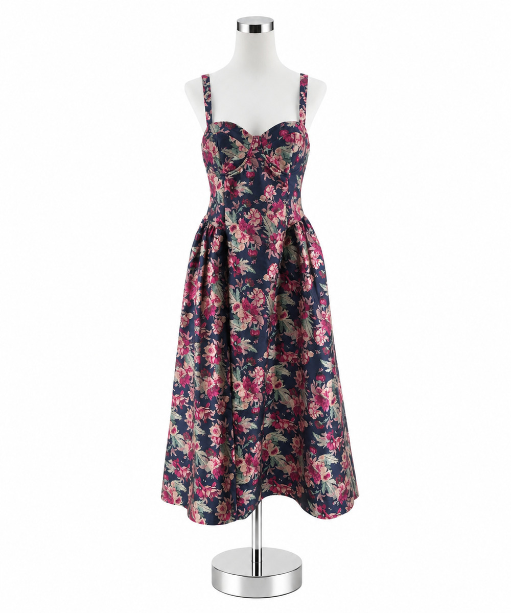 Lulus Remarkable Romance Floral Jacquard Corset Midi Dress NWT Size Large